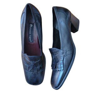 Etienne Aigner Black Leather Tassel Kiltie Loafers 6M PARLAY Vintage Chunky 90s